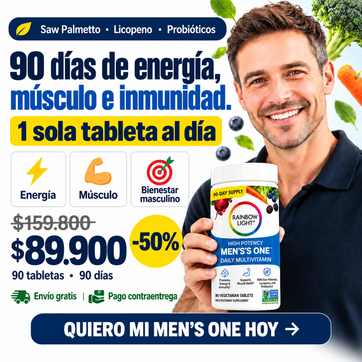 Rainbow Light Men's One™ | Salud y Energía Masculina en 1 Tableta al Día