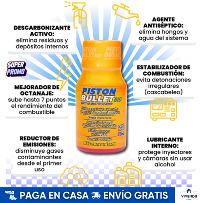 🔧3x1 ADITIVO PISTON BULLET BIO PARA CARROS Y MOTOS - AUMENTA POTENCIA Y AHORRA COMBUSTIBLE DESDE EL PRIMER USO