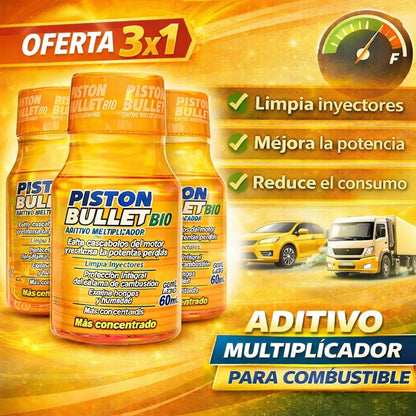🔧3x1 ADITIVO PISTON BULLET BIO PARA CARROS Y MOTOS - AUMENTA POTENCIA Y AHORRA COMBUSTIBLE DESDE EL PRIMER USO