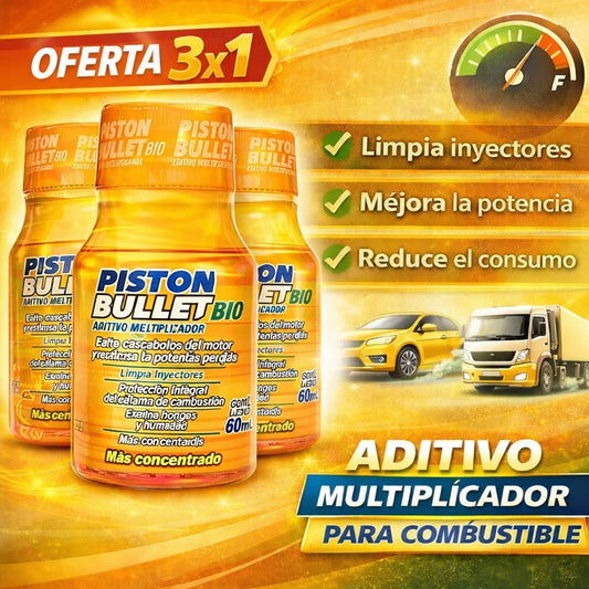 🔧3x1 ADITIVO PISTON BULLET BIO PARA CARROS Y MOTOS - AUMENTA POTENCIA Y AHORRA COMBUSTIBLE DESDE EL PRIMER USO